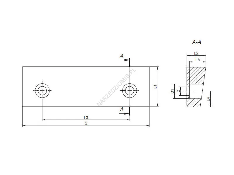Rysunek techniczny: Szczęka do imadła kątowa WSS 125 mm do typu: 6515,6516 (większy otwór) - BISON-BIAL